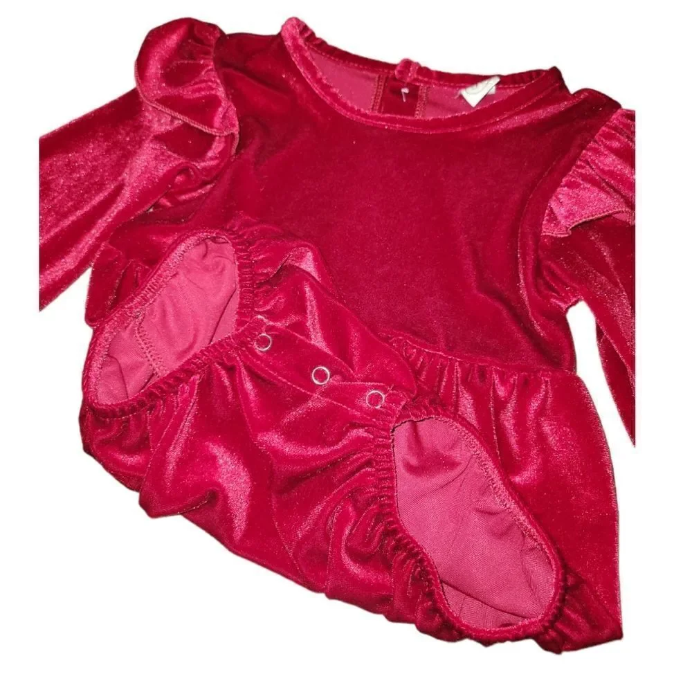 NWOT Red Cranberry Candy Apple Velvet Long Sleeve Bubble Romper Girls 18-24M